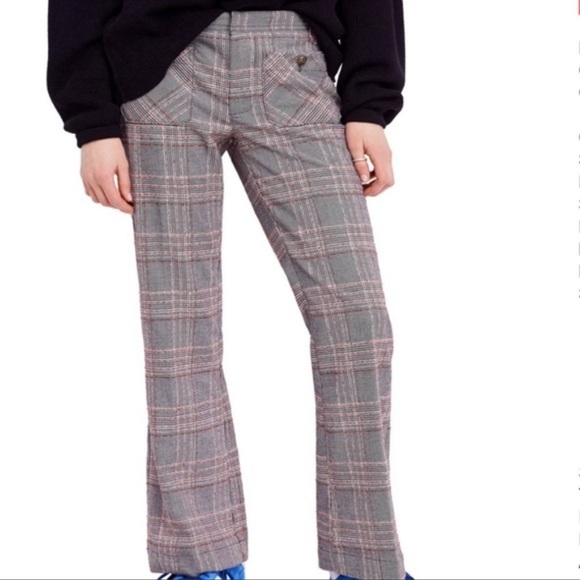 Free People Plaid Wide Leg Bell Bottom Pants - Picture 2 of 10